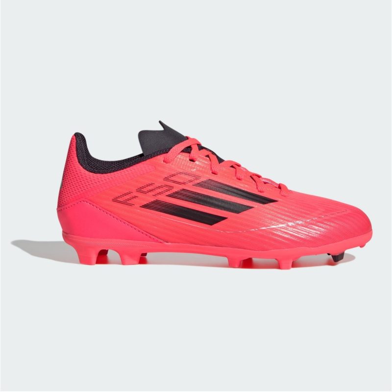 Adidas Kids รองเท้าฟุตบอลเด็ก F50 League Firm/Multi-Ground | Turbo / Aurora Black / Platinum Metallic | ( IF1377 )