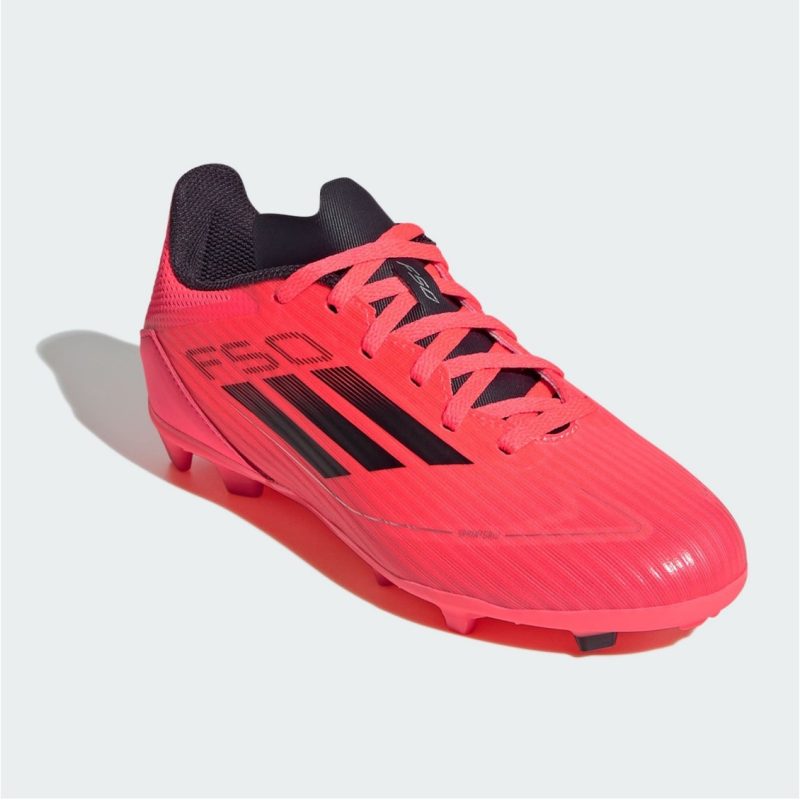 Adidas Kids รองเท้าฟุตบอลเด็ก F50 League Firm/Multi-Ground | Turbo / Aurora Black / Platinum Metallic | ( IF1377 ) - Image 2
