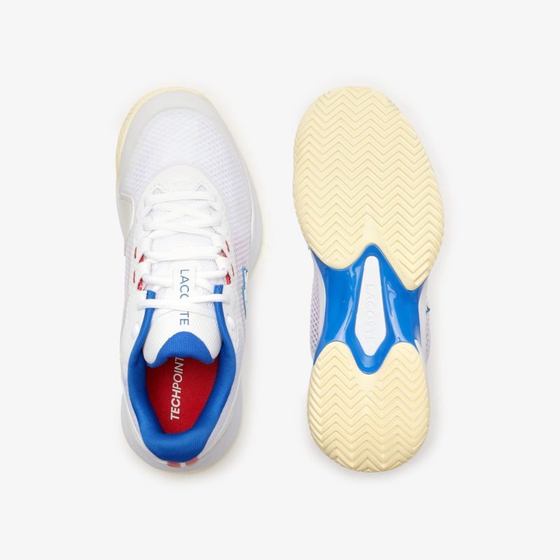 Lacoste รองเท้าเทนนิสผู้ชาย Tech Point SMA Textile Tennis Shoes | White/Blue/Red ( 747SMA00352E8 ) - Image 5