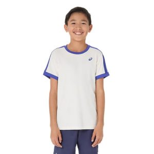Asics เสื้อเทนนิสเด็กผู้ชาย Boys Tennis SS Top | Cream/Dark Cobalt ( 2044A044-100 )