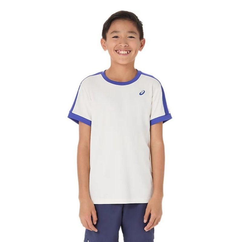 Asics เสื้อเทนนิสเด็กผู้ชาย Boys Tennis SS Top | Cream/Dark Cobalt ( 2044A044-100 )
