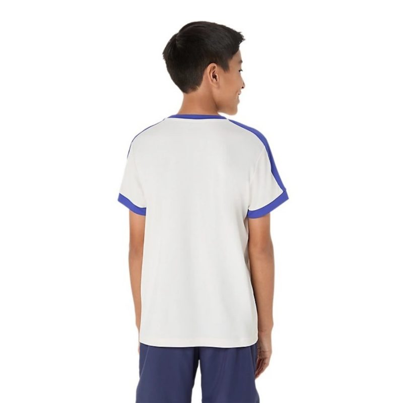Asics เสื้อเทนนิสเด็กผู้ชาย Boys Tennis SS Top | Cream/Dark Cobalt ( 2044A044-100 ) - Image 2