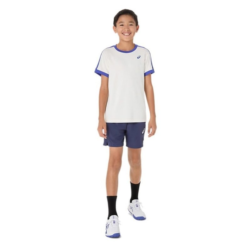 Asics เสื้อเทนนิสเด็กผู้ชาย Boys Tennis SS Top | Cream/Dark Cobalt ( 2044A044-100 ) - Image 5