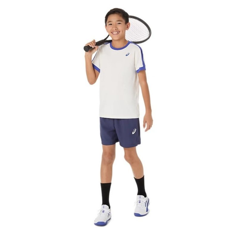 Asics เสื้อเทนนิสเด็กผู้ชาย Boys Tennis SS Top | Cream/Dark Cobalt ( 2044A044-100 ) - Image 6