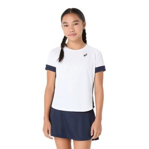 Asics เสื้อเทนนิสเด็กผู้หญิง Girls Tennis SS Top | Brilliant White/Midnight ( 2044A045-101 )