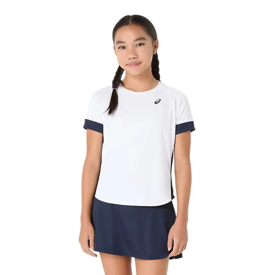 Asics เสื้อเทนนิสเด็กผู้หญิง Girls Tennis SS Top | Brilliant White/Midnight ( 2044A045-101 )