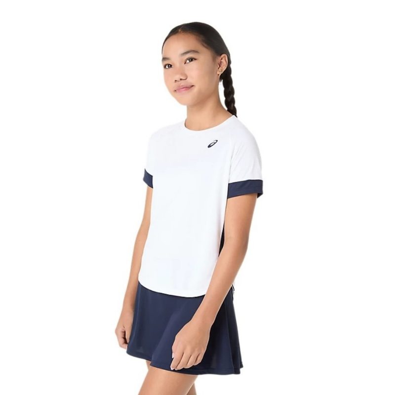 Asics เสื้อเทนนิสเด็กผู้หญิง Girls Tennis SS Top | Brilliant White/Midnight ( 2044A045-101 ) - Image 3