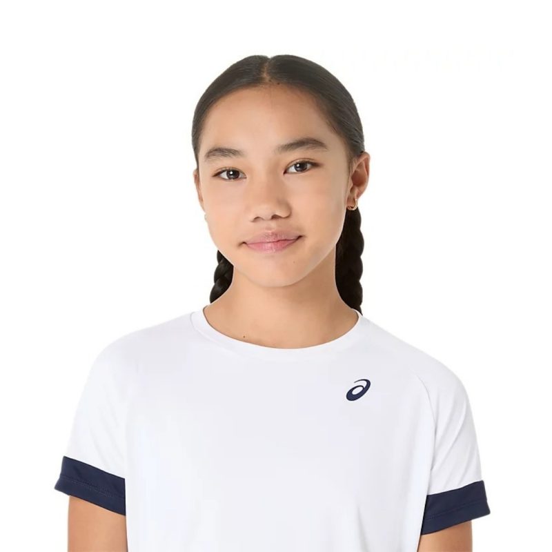 Asics เสื้อเทนนิสเด็กผู้หญิง Girls Tennis SS Top | Brilliant White/Midnight ( 2044A045-101 ) - Image 4