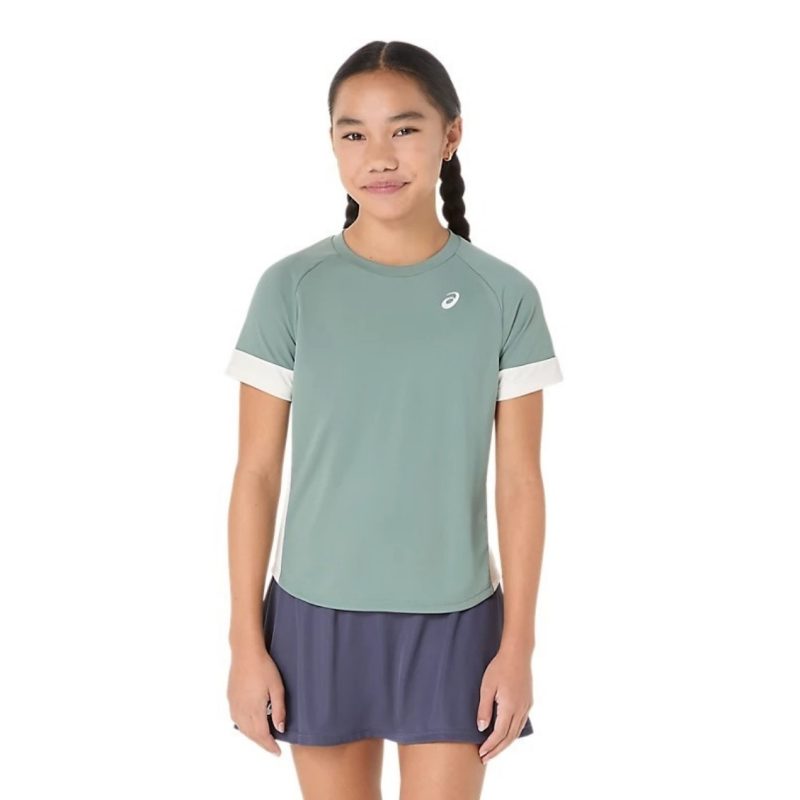 Asics เสื้อเทนนิสเด็กผู้หญิง Girls Tennis SS Top | Monument Blue/Cream  ( 2044A045-400 )