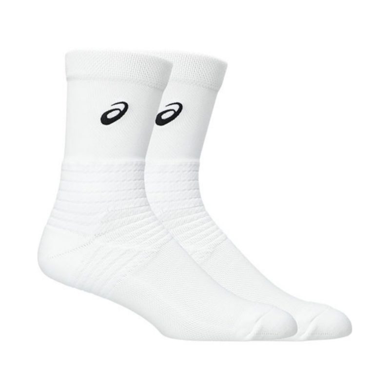 Asics ถุงเท้าเทนนิส Resolution Crew Socks | Brilliant White ( 3043A114-100 )