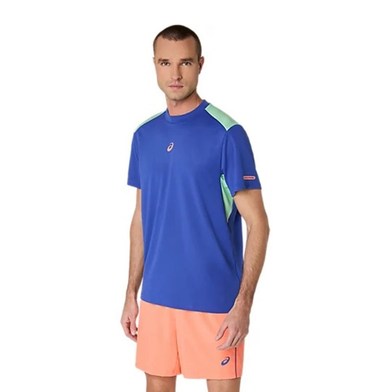 Asics เสื้อเทนนิสผู้ชาย Men’s Padel Court SS Top | Dark Cobalt/Menthol ( 2041A349-402 ) - Image 3