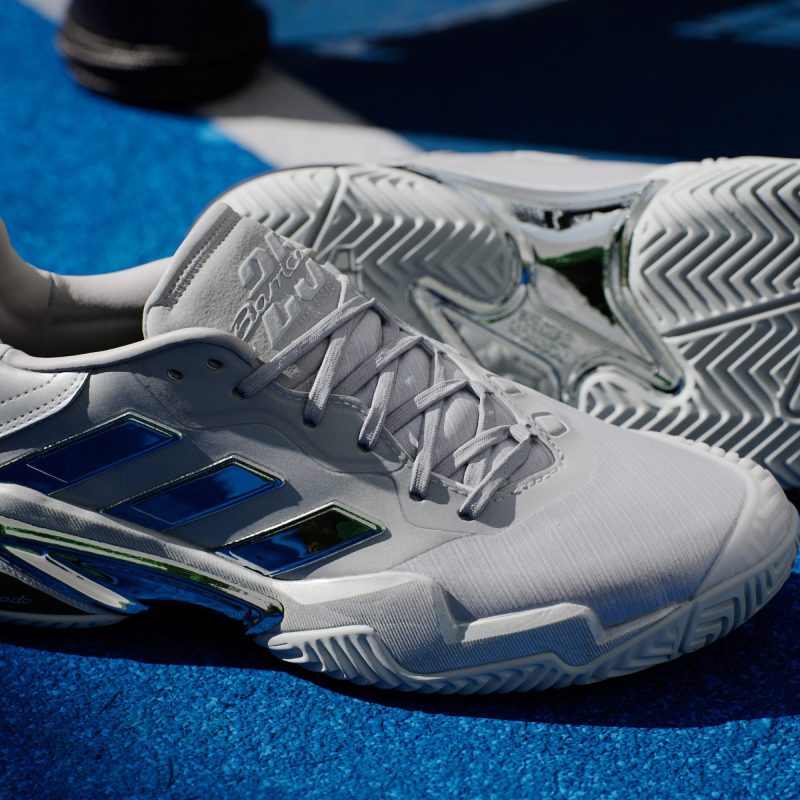 Adidas รองเท้าเทนนิสผู้ชาย Barricade 13 25th Anniversary Tennis Shoes | Silver Metallic/Silver Metallic/Dash Grey ( JP5379 ) - Image 15