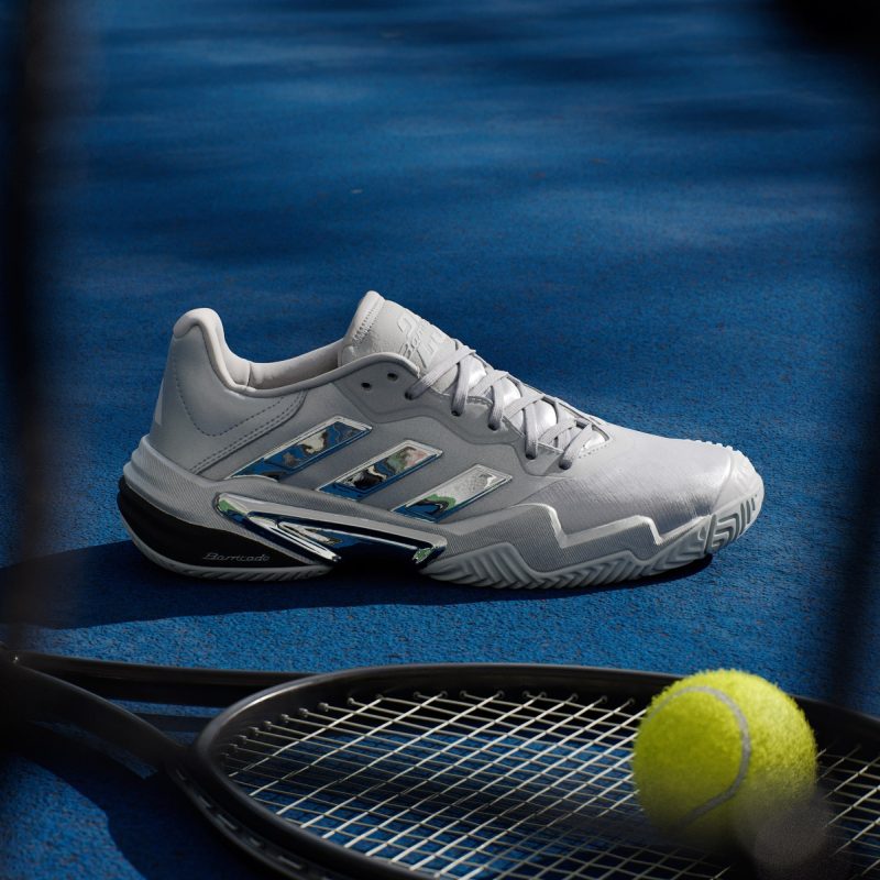 Adidas รองเท้าเทนนิสผู้ชาย Barricade 13 25th Anniversary Tennis Shoes | Silver Metallic/Silver Metallic/Dash Grey ( JP5379 ) - Image 12