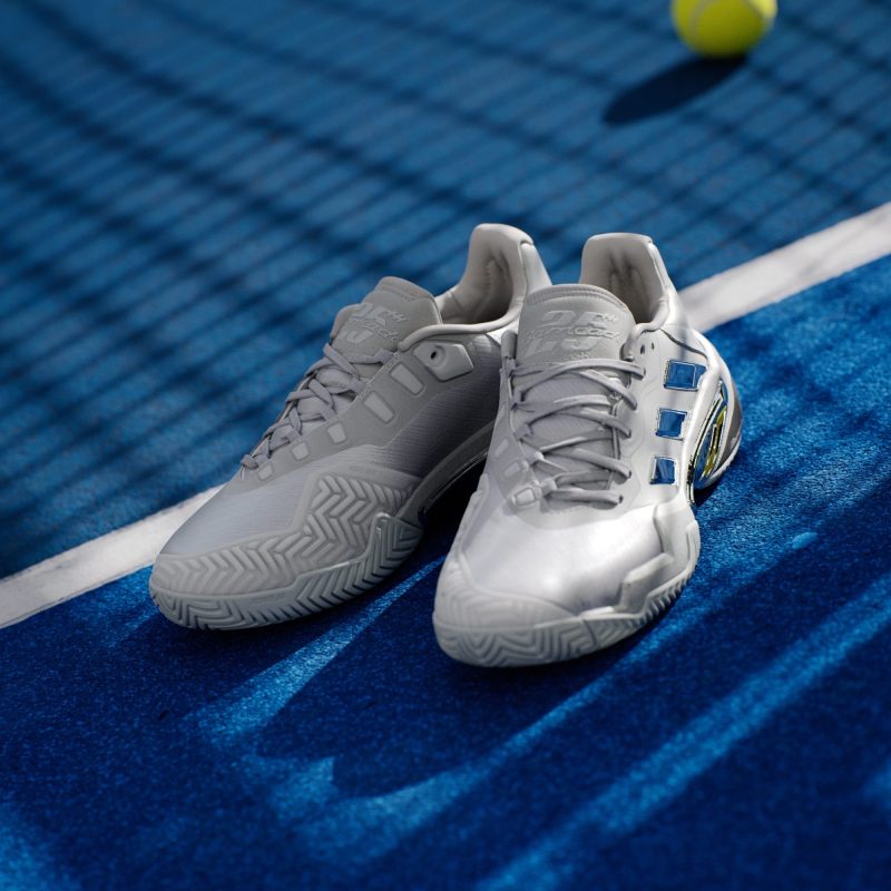 Adidas รองเท้าเทนนิสผู้ชาย Barricade 13 25th Anniversary Tennis Shoes | Silver Metallic/Silver Metallic/Dash Grey ( JP5379 ) - Image 14