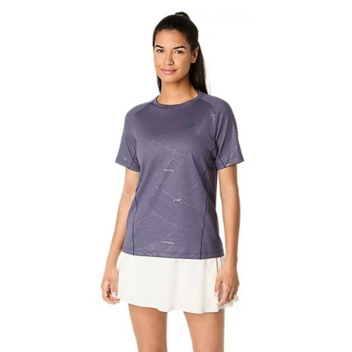 Asics เสื้อเทนนิสผู้หญิง Women's Game All Over Print SS Top | Indigo Fog ( 2042A385-500 )