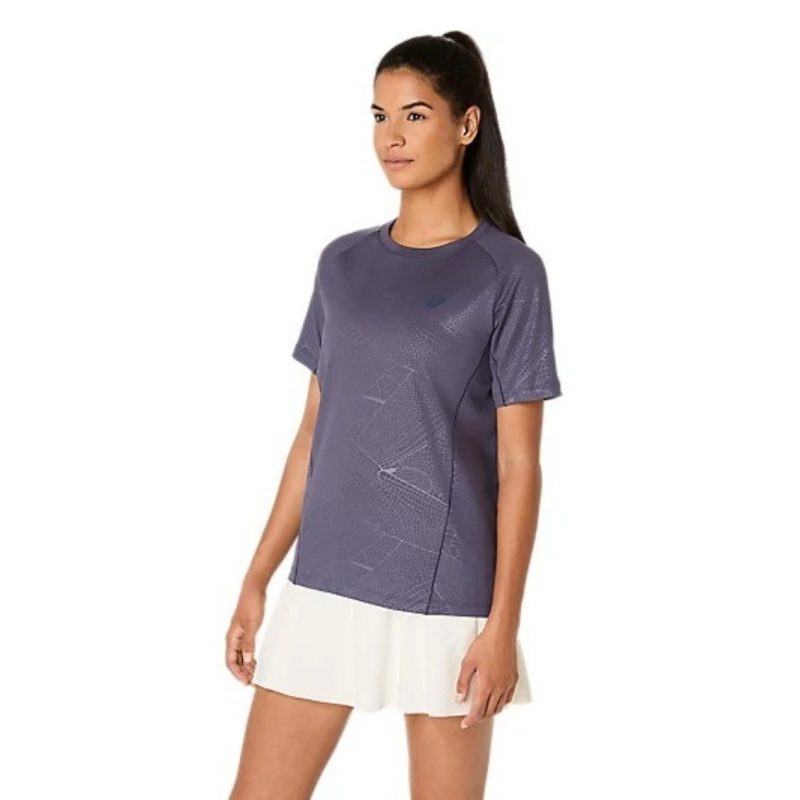 Asics เสื้อเทนนิสผู้หญิง Women's Game All Over Print SS Top | Indigo Fog ( 2042A385-500 ) - Image 3