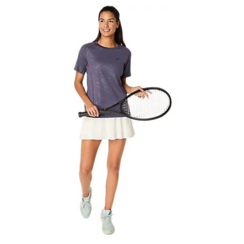 Asics เสื้อเทนนิสผู้หญิง Women's Game All Over Print SS Top | Indigo Fog ( 2042A385-500 ) - Image 7