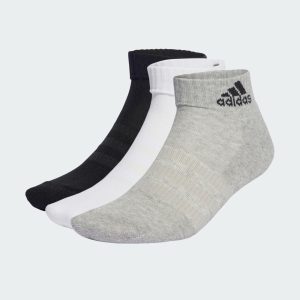Adidas ถุงเท้า Cushioned Sportswear Ankle Socks 3 Pairs | Medium Grey Heather / White / Black / Black ( IA3948 )