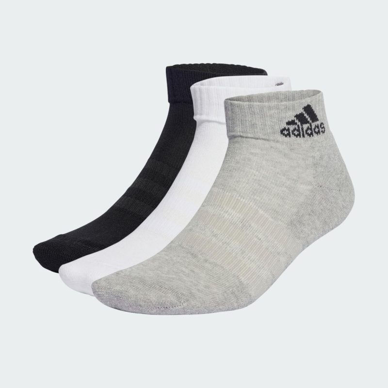 Adidas ถุงเท้า Cushioned Sportswear Ankle Socks 3 Pairs | Medium Grey Heather / White / Black / Black ( IA3948 )
