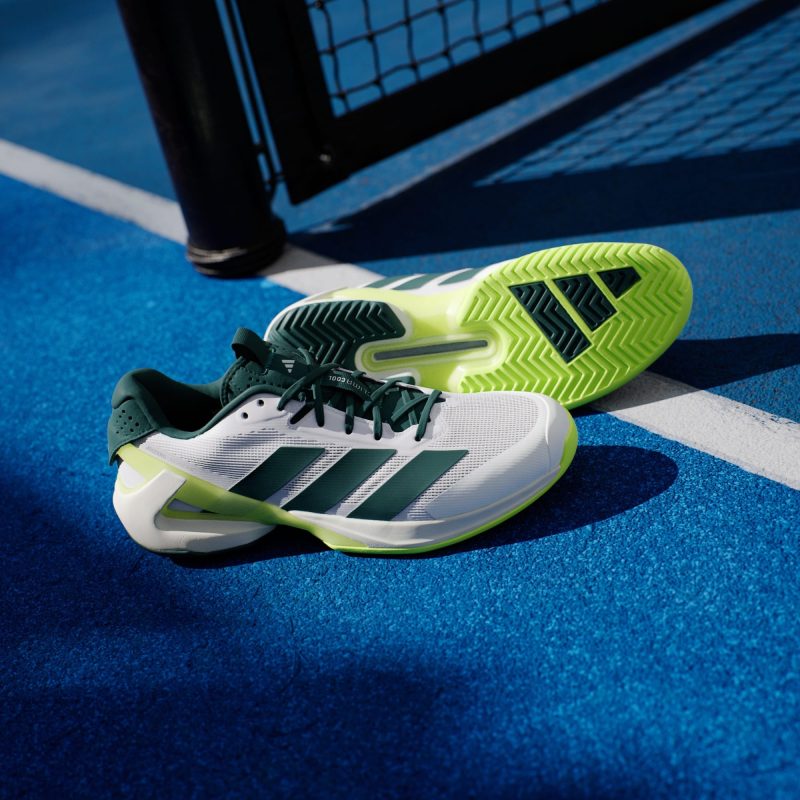 Adidas รองเท้าเทนนิสผู้ชาย Adizero Ubersonic 5 Tennis Shoes | Cloud White / Aurora Ivy / Lucid Lemon ( JR2714 ) - Image 4