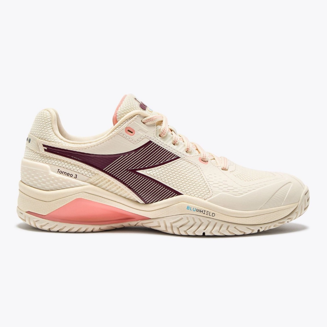 Diadora รองเท้าเทนนิสผู้หญิง Women's Blushield Torneo 3 AG | Whisper White/Maroon Ban/Desert Flower ( 101.181467_C0184 )
