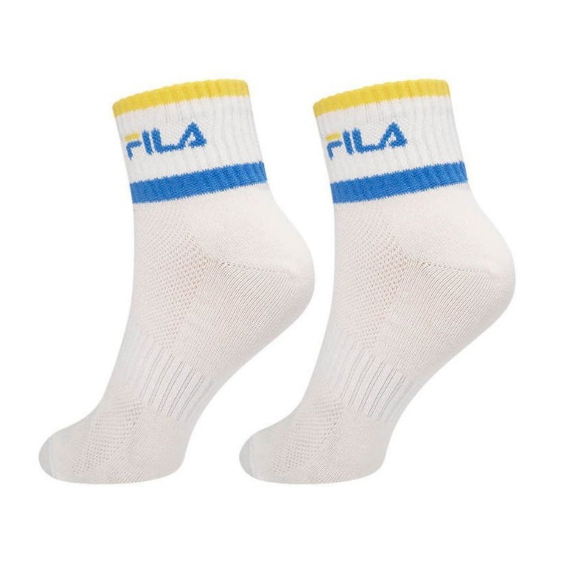 FILA ถุงเท้าเทนนิส Tennis Socks | White/Yellow ( RTLQ32007WH ) - Image 2
