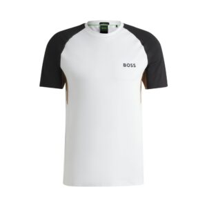 Boss เสื้อเทนนิสผู้ชาย Men's Active Color-Blocked T-Shirt in Moisture-Wicking Fabric   | White ( 50539114-100 )