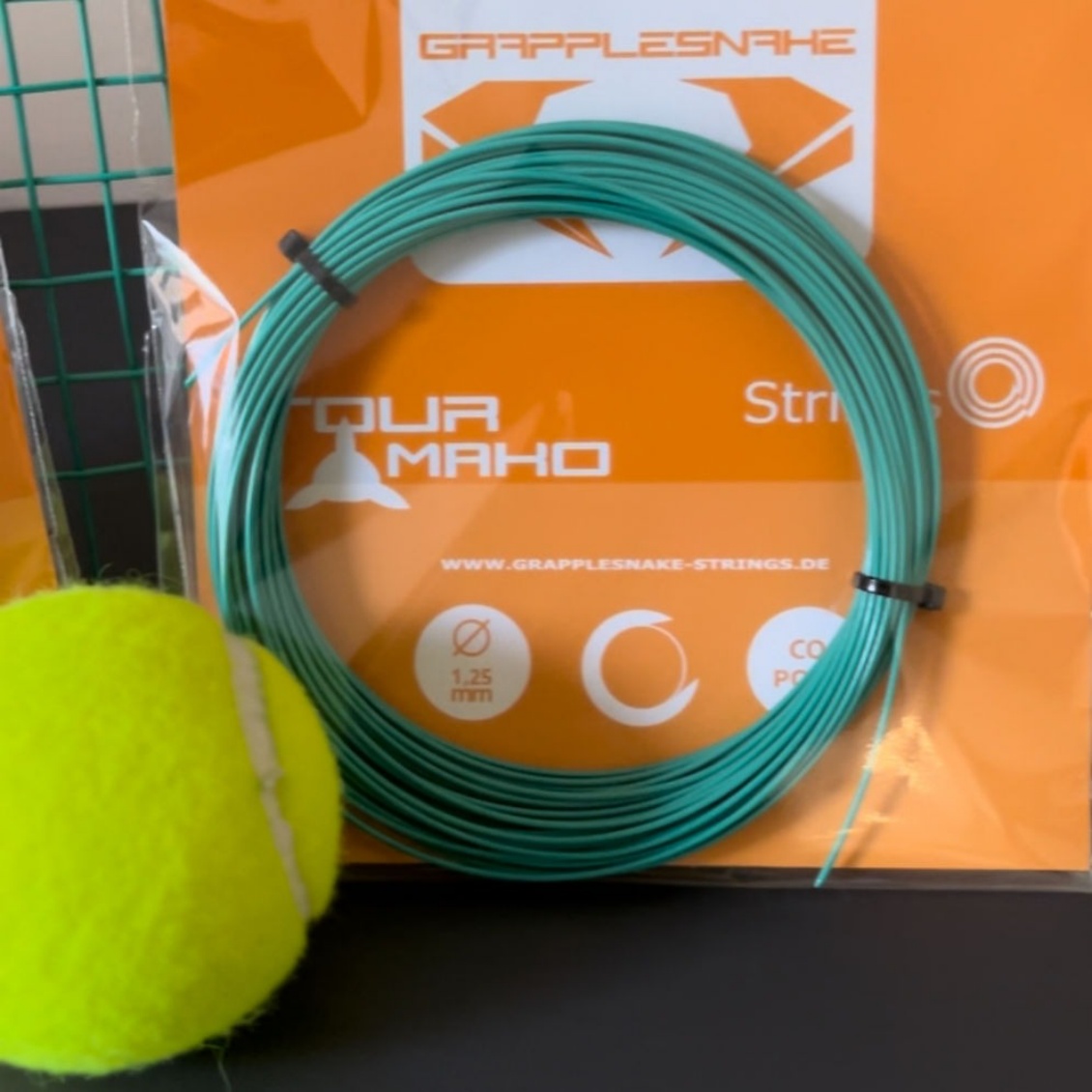 Grapplesnake เอ็นไม้เทนนิส Mako 1.25mm Tennis String Pack | Blue Green ( MAKO ) - Image 4