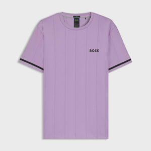 Boss เสื้อเทนนิสผู้ชาย Men's Contrast-Logo T-Shirt With Cuff Stripes | Light Purple ( 50540941-536 )