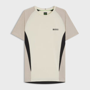Boss เสื้อเทนนิสผู้ชาย Slim-Fit T-Shirt in Mesh Jersey With Contrast Inserts | Natural ( 50549511-131 )