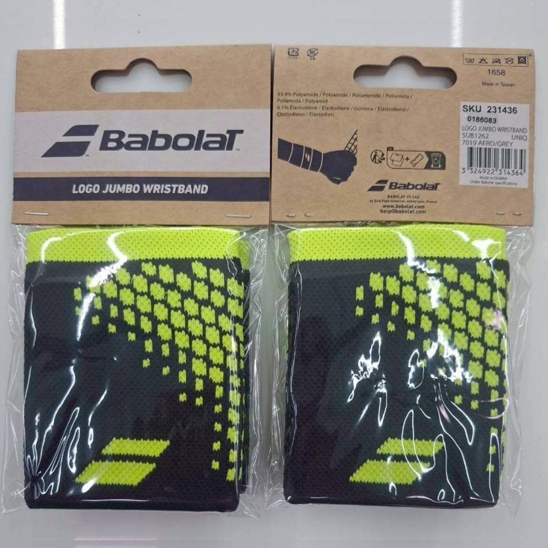 Babolat ผ้ารัดข้อมือแบบยาว Logo Jumbo Wristband | Aero/Grey ( 5UB1262 )