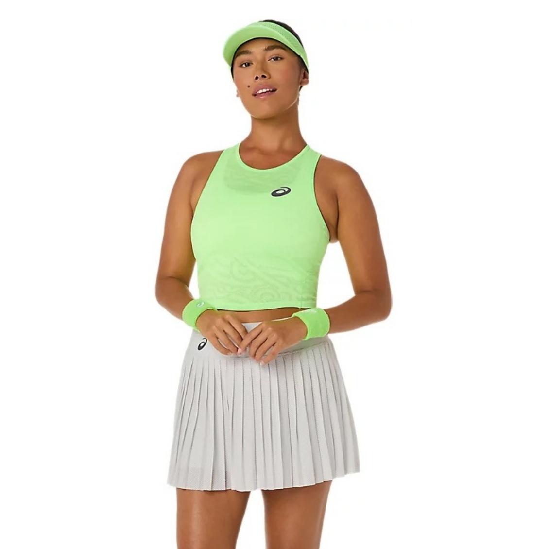 Asics เสื้อเทนนิสผู้หญิง Women’s Match Jacquard Crop Top | iLLuminate Green ( 2042A431-300 )