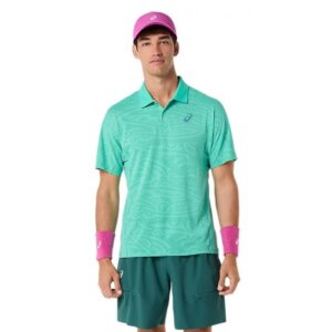 Asics เสื้อเทนนิสผู้ชาย Men's Match Jacquard Polo SS Top | Aurora Green ( 2041A387-300 )