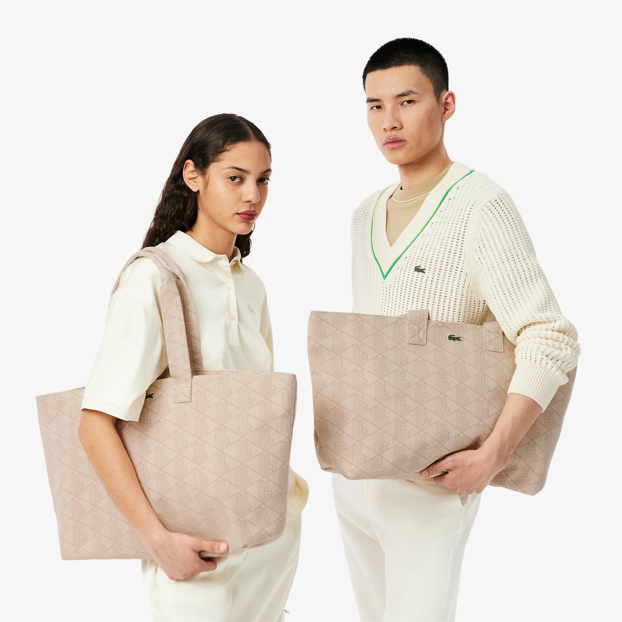 Lacoste กระเป๋าเทนนิส Mono Jacquard XL Shopping Bag | Beige ( NU4994PB-R13 ) - Image 3