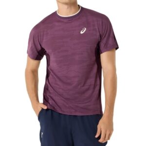Asics เสื้อเทนนิสผู้ชาย Men’s Match Jacquard SS Top | Dark Aubergine ( 2041A419-500 )