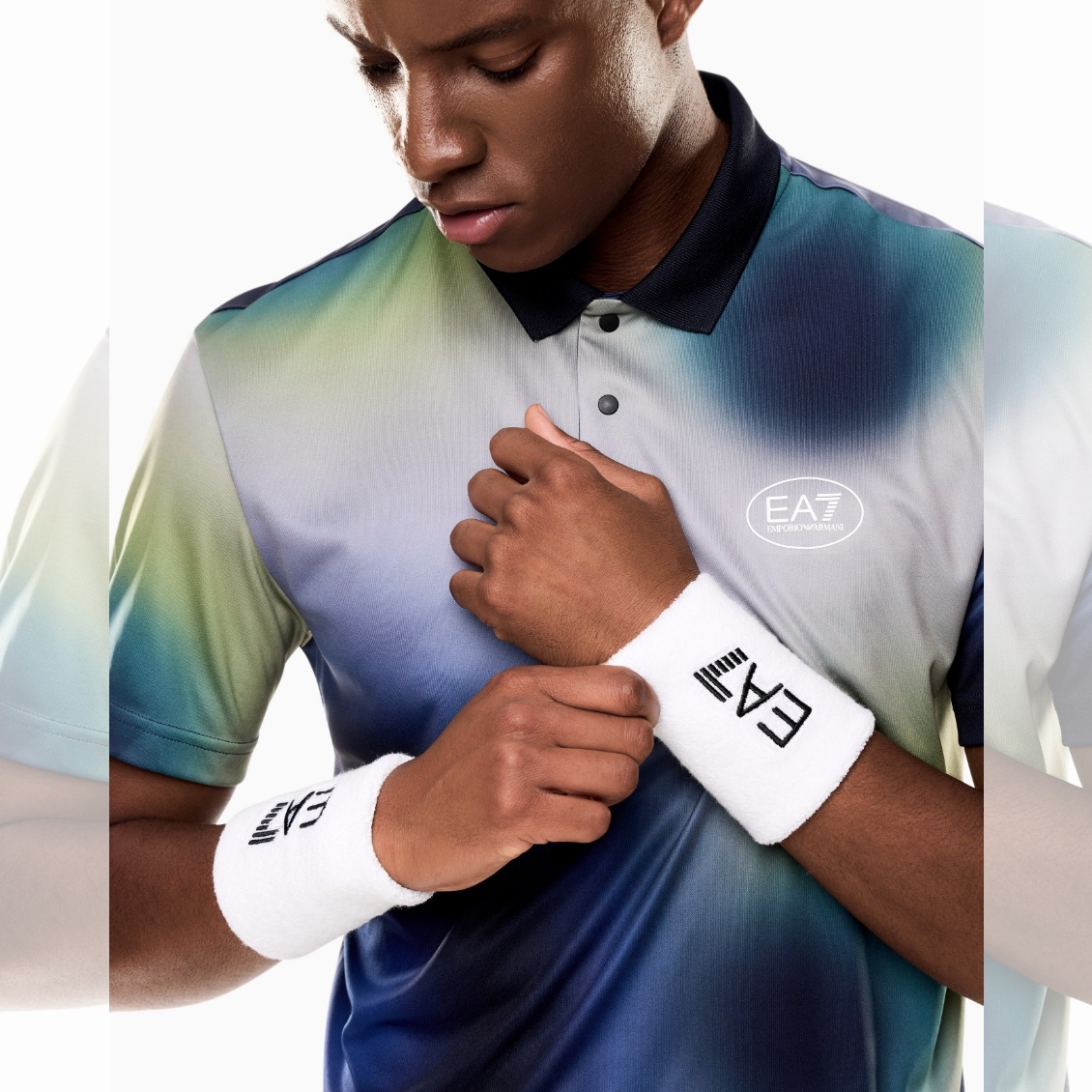 EA7 ปลอกรัดข้อมือเทนนิสแบบสั้น Tennis Wristband Small | White ( 7X000349AF18706M0003 ) - Image 2