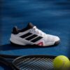 Adidas รองเท้าเทนนิสเด็ก Barricade Kids | Cloud White / Core Black / Lucid Red ( JQ9127 ) - Image 4