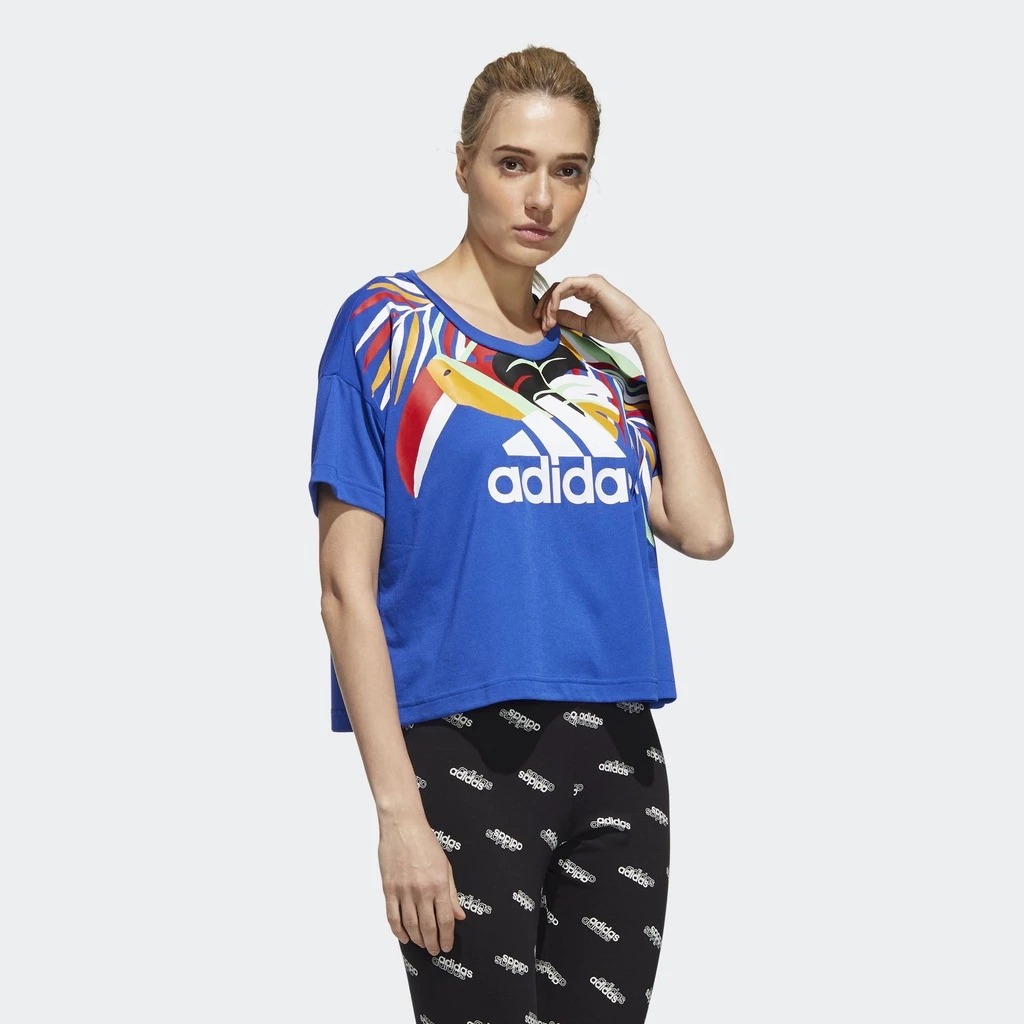Adidas เสื้อครอปผู้หญิง Women x FARM Rio Tee | Royal Blue/White ( GD9018 ) - Image 3
