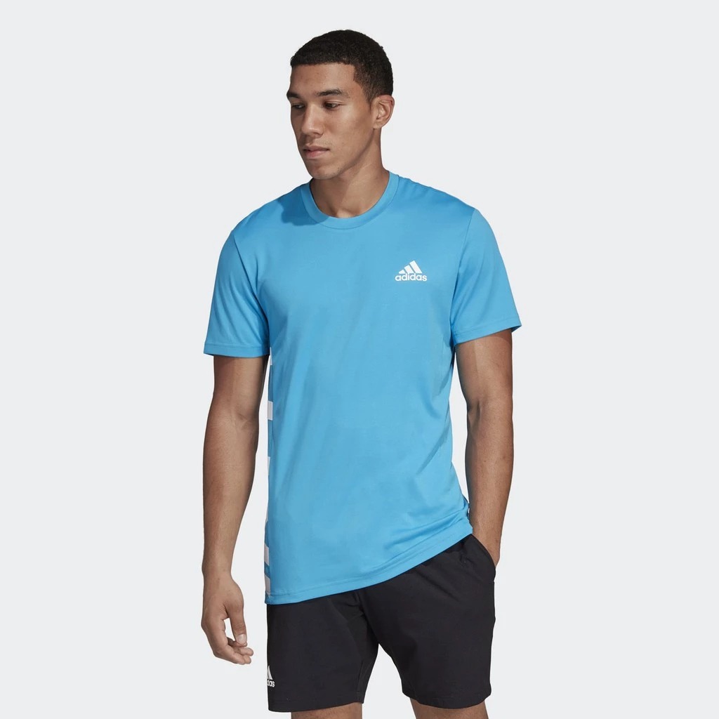 Adidas เสื้อเทนนิสผู้ชาย Escouade Tee | Shock Cyan/White ( DW8472 ) - Image 3